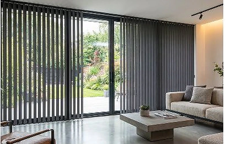 Vertical blinds in a living space